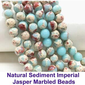 Natural Sediment Imperial Jasper Marbled Beads 15" Strand